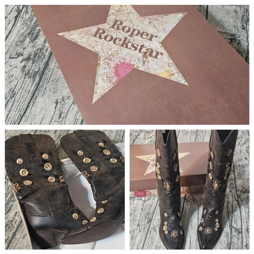 Roper‎ Rockstar 8 Ingrid Faux Leather Western Cowboy Boots Embroidered